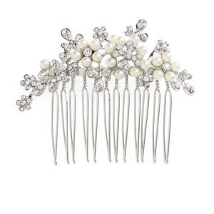 L. Erickson Elle crystal & pearl silver hair comb